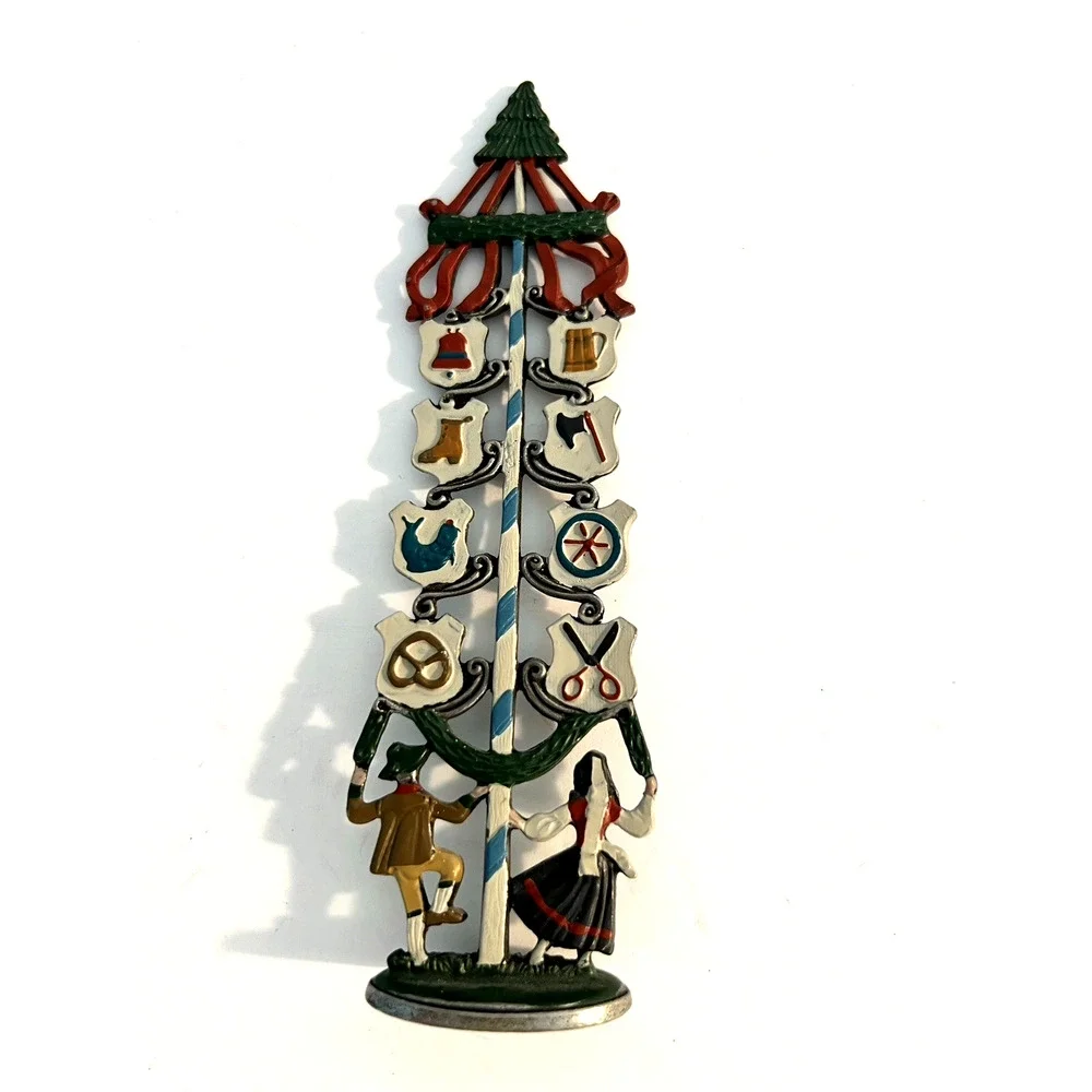 KUHN ZINN German Pewter Maypole Christmas Enamel Hand Painted Ornament Figurine